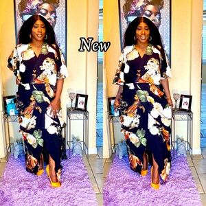 Floral Maxi Dress in Black and Orange